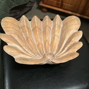 Vintage tan faux wood large seashell decor bowl